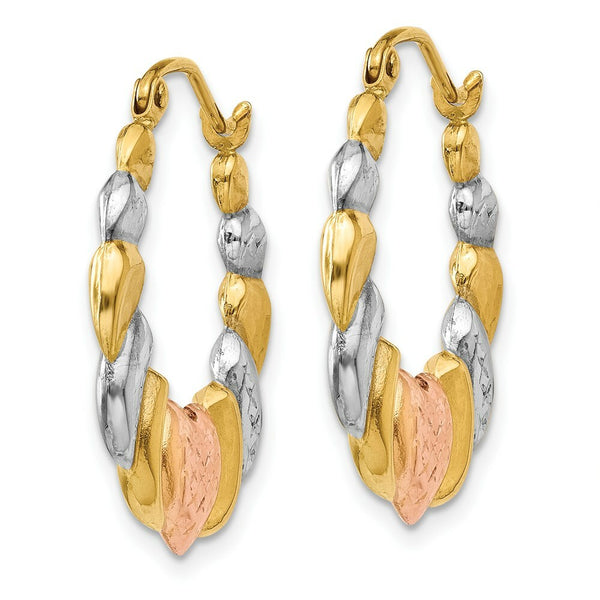 14K Yellow Gold & White and Rose Rhodium Scalloped Heart Hoop Earrings  21mm width