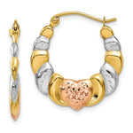 Load image into Gallery viewer, 14K Yellow Gold &amp; White and Rose Rhodium Scalloped Heart Hoop Earrings  21mm width
