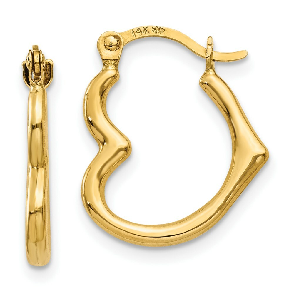 14K Yellow Gold Heart Shaped Hollow Hoop Earrings  13mm width