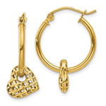 Load image into Gallery viewer, 14K Yellow Gold Moveable Heart Hoop Earrings  19mm width

