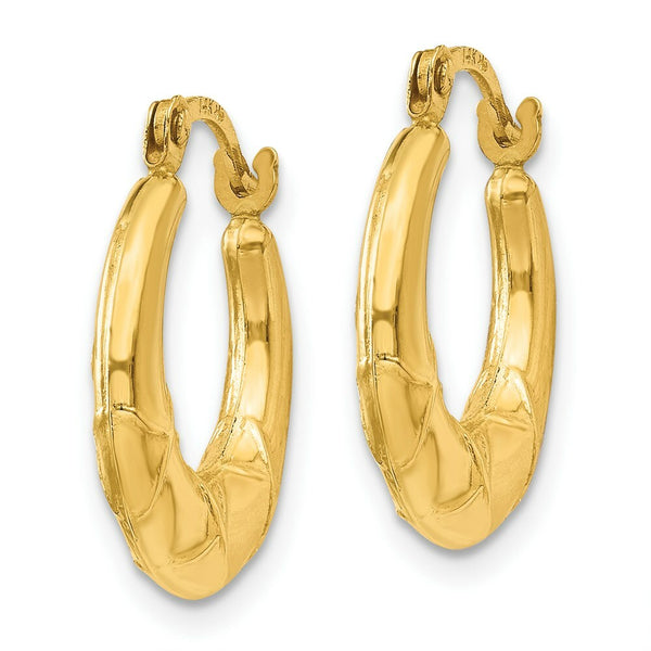 14K Yellow Gold Hollow X Hoop Earrings  14mm width