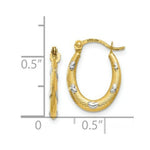 Load image into Gallery viewer, 14K Yellow Gold Rhodium Textured Hollow Oval w/ Hearts Hoop Earrings  11mm width
