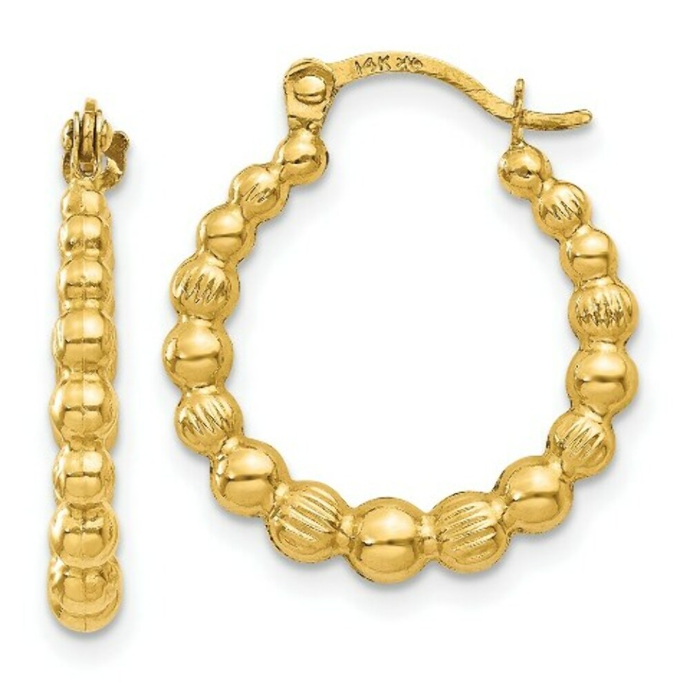 14K Yellow Gold Beaded Hoop Earrings  16mm width