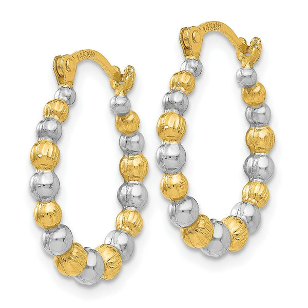 14K Yellow Gold & Rhodium Beaded Hoop Earrings  16mm width