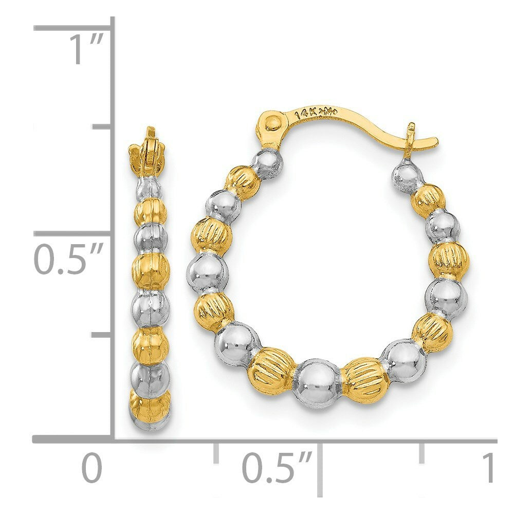 14K Yellow Gold & Rhodium Beaded Hoop Earrings  16mm width