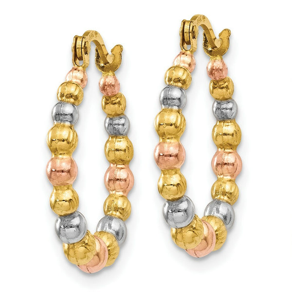14K Yellow Gold & White and Rose Rhodium Beaded Hoop Earrings  16mm width