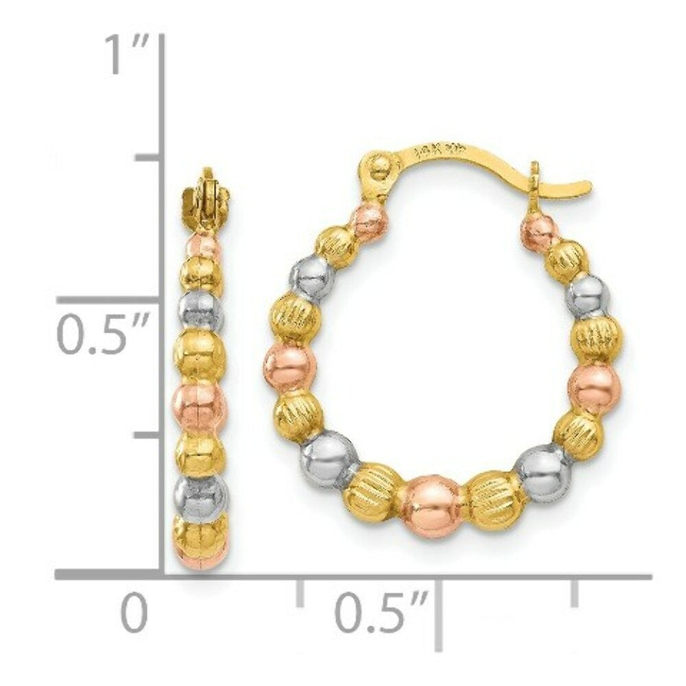 14K Yellow Gold & White and Rose Rhodium Beaded Hoop Earrings  16mm width