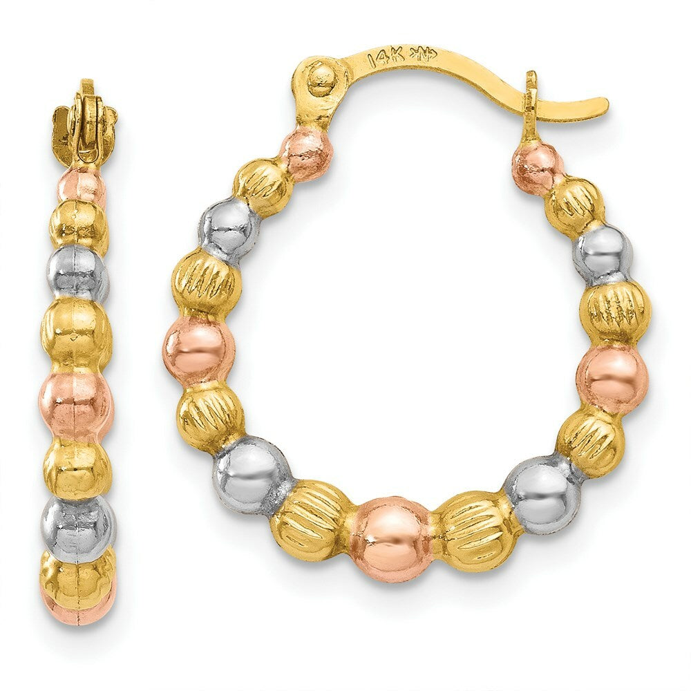 14K Yellow Gold & White and Rose Rhodium Beaded Hoop Earrings  16mm width