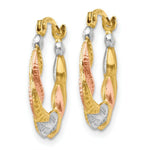 Load image into Gallery viewer, 14K Yellow Gold &amp; White and Rose Rhodium Hollow Scalloped Hoop Earrings  13mm width
