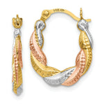 Load image into Gallery viewer, 14K Yellow Gold &amp; White and Rose Rhodium Hollow Scalloped Hoop Earrings  13mm width
