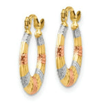 Load image into Gallery viewer, 14K Yellow Gold &amp; White and Rose Rhodium Hollow Textured Hoop Earrings  14mm width
