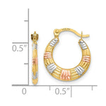 Load image into Gallery viewer, 14K Yellow Gold &amp; White and Rose Rhodium Hollow Textured Hoop Earrings  14mm width
