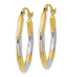 Load image into Gallery viewer, 14K Yellow Gold &amp; Rhodium Textured Hollow Oval Hoop Earrings  20mm width
