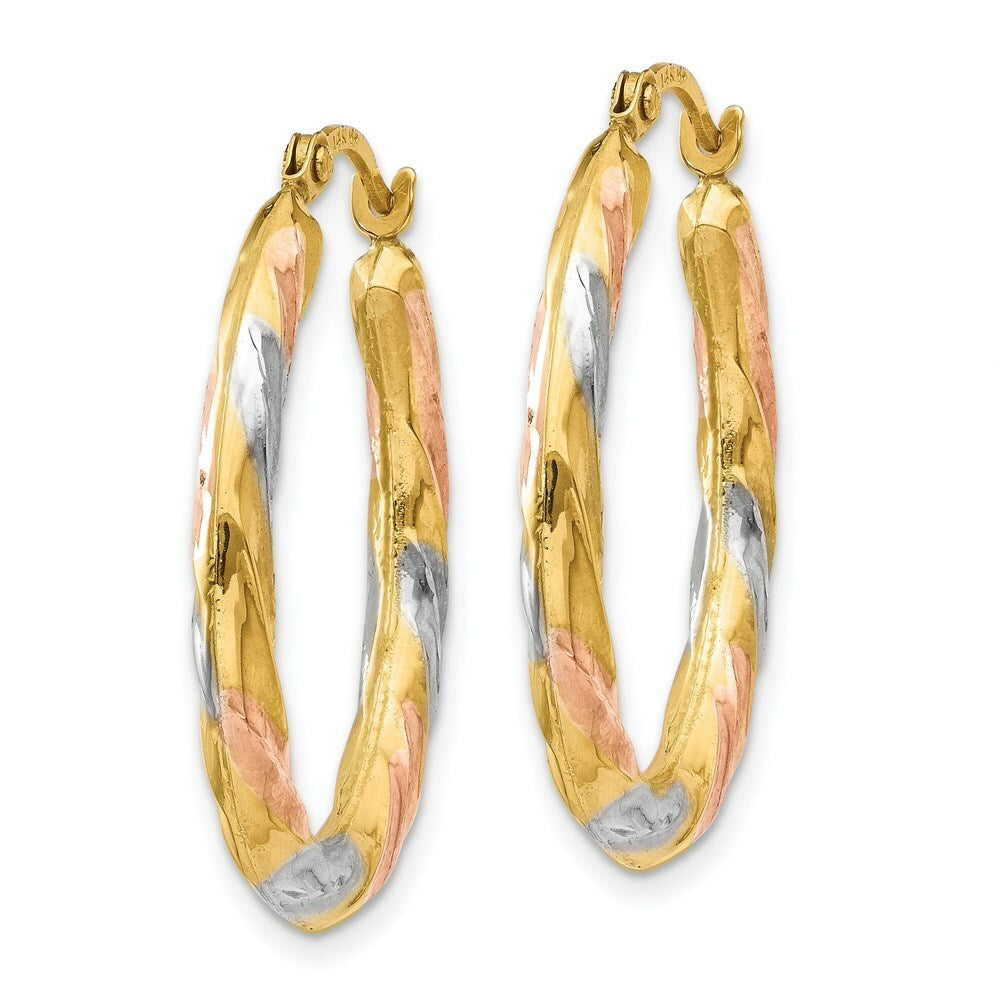 14K Yellow Gold & White & Rose Rhodium Oval Hollow Scallop Hoop Earrings  19mm width