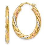 Load image into Gallery viewer, 14K Yellow Gold &amp; White &amp; Rose Rhodium Oval Hollow Scallop Hoop Earrings  19mm width
