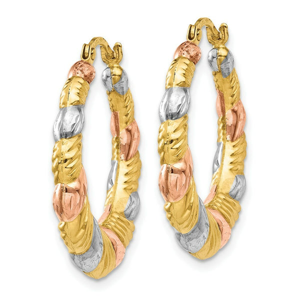 14K Yellow Gold & White and Rose Rhodium Hollow Scalloped Hoop Earrings  22mm width
