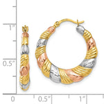Load image into Gallery viewer, 14K Yellow Gold &amp; White and Rose Rhodium Hollow Scalloped Hoop Earrings  22mm width
