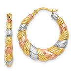 Load image into Gallery viewer, 14K Yellow Gold &amp; White and Rose Rhodium Hollow Scalloped Hoop Earrings  22mm width
