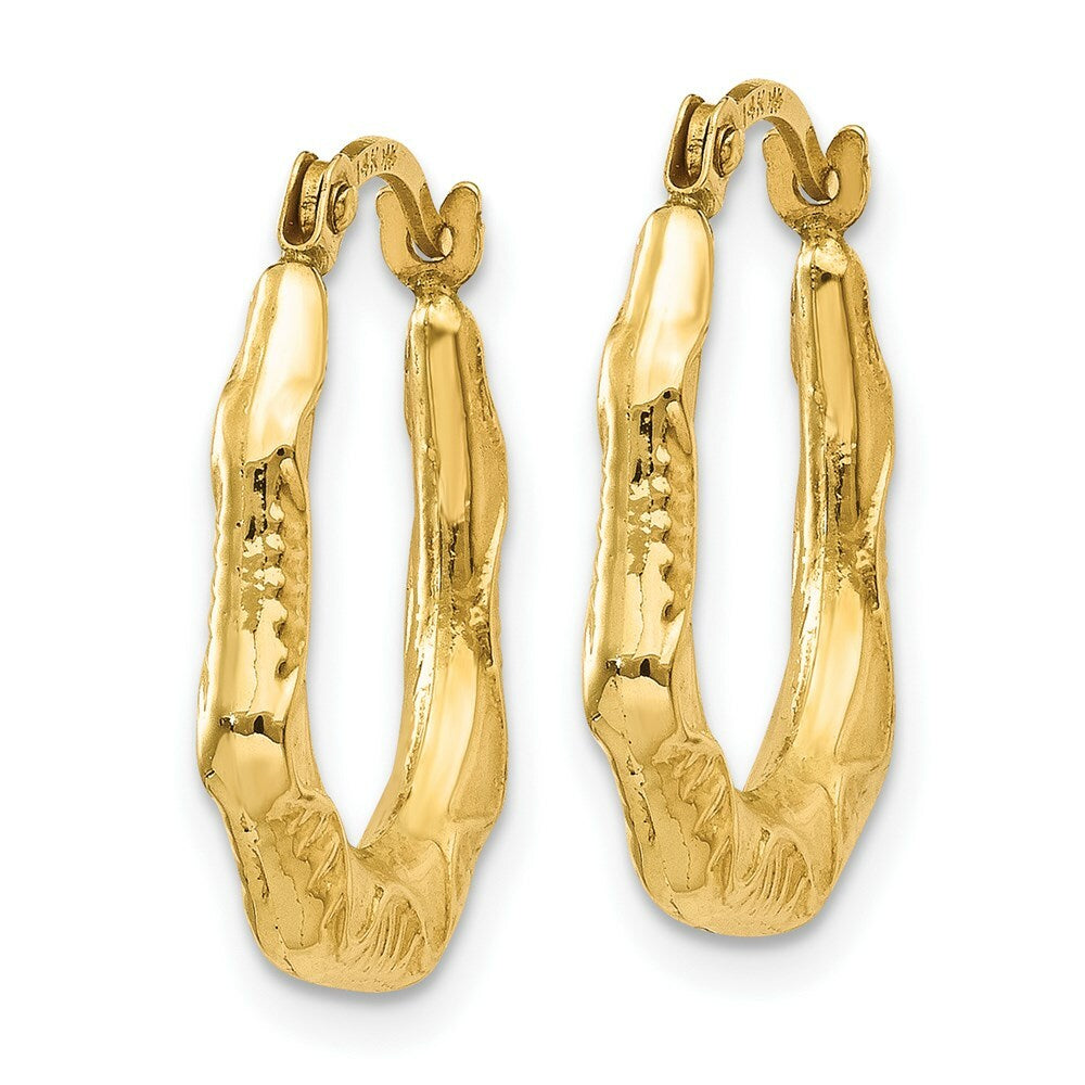 14K Yellow Gold Hollow Oval Hoop Earrings  14mm width