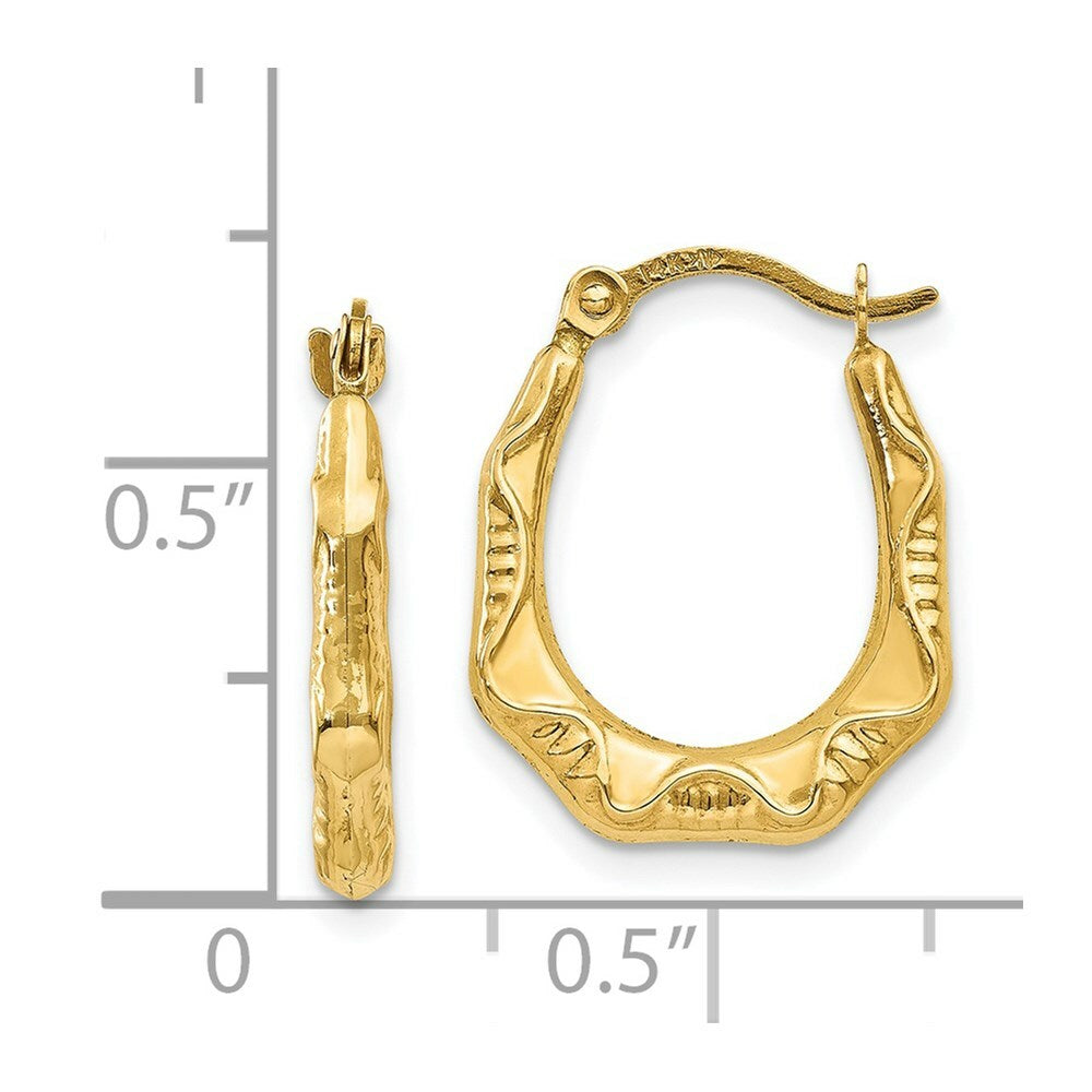 14K Yellow Gold Hollow Oval Hoop Earrings  14mm width