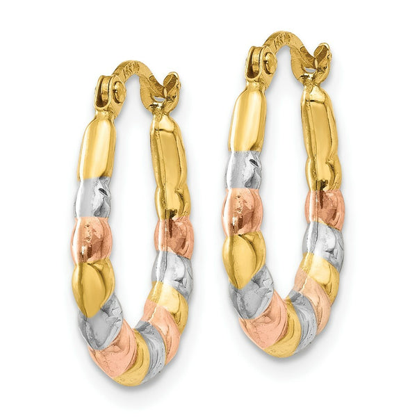 14K Yellow Gold & White and Rose Rhodium Hollow Scalloped Hoop Earrings  14mm width