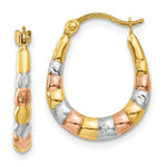 Load image into Gallery viewer, 14K Yellow Gold &amp; White and Rose Rhodium Hollow Scalloped Hoop Earrings  14mm width
