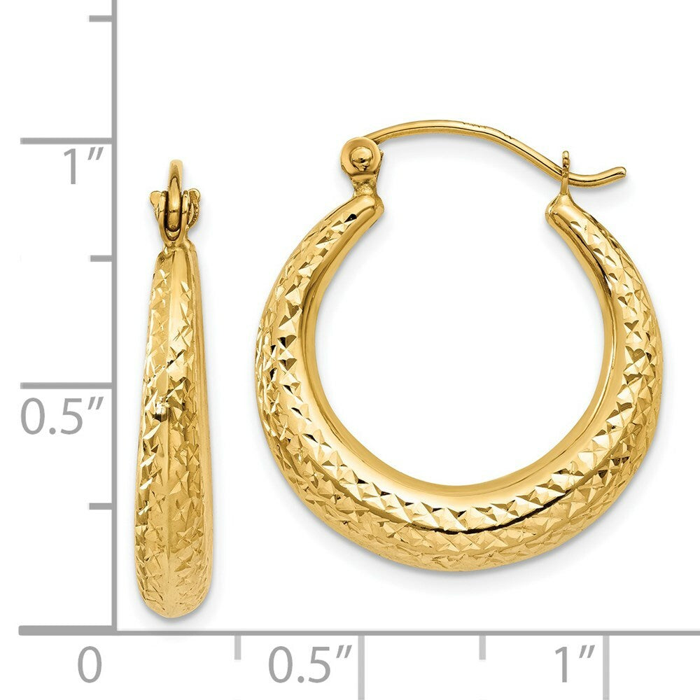 14K Yellow Gold Diamond Cut Hollow Hoop Earrings  21mm width