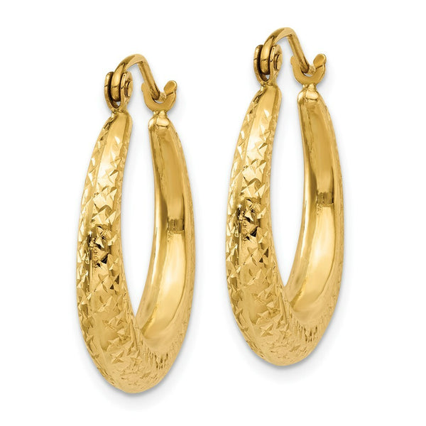 14K Yellow Gold Diamond Cut Hollow Hoop Earrings  21mm width
