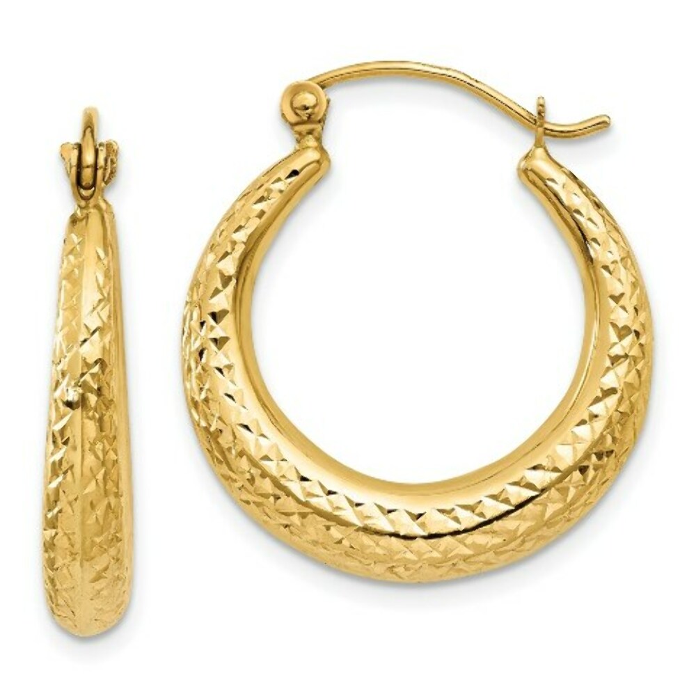 14K Yellow Gold Diamond Cut Hollow Hoop Earrings  21mm width