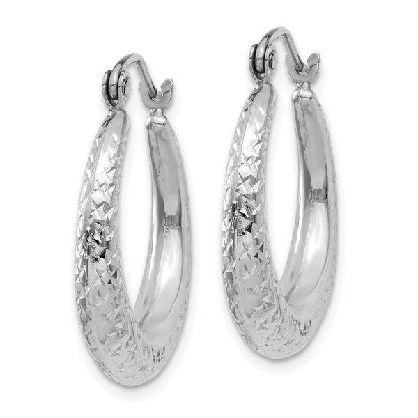 14K White Gold Diamond Cut Hollow Hoop Earrings 21mm width