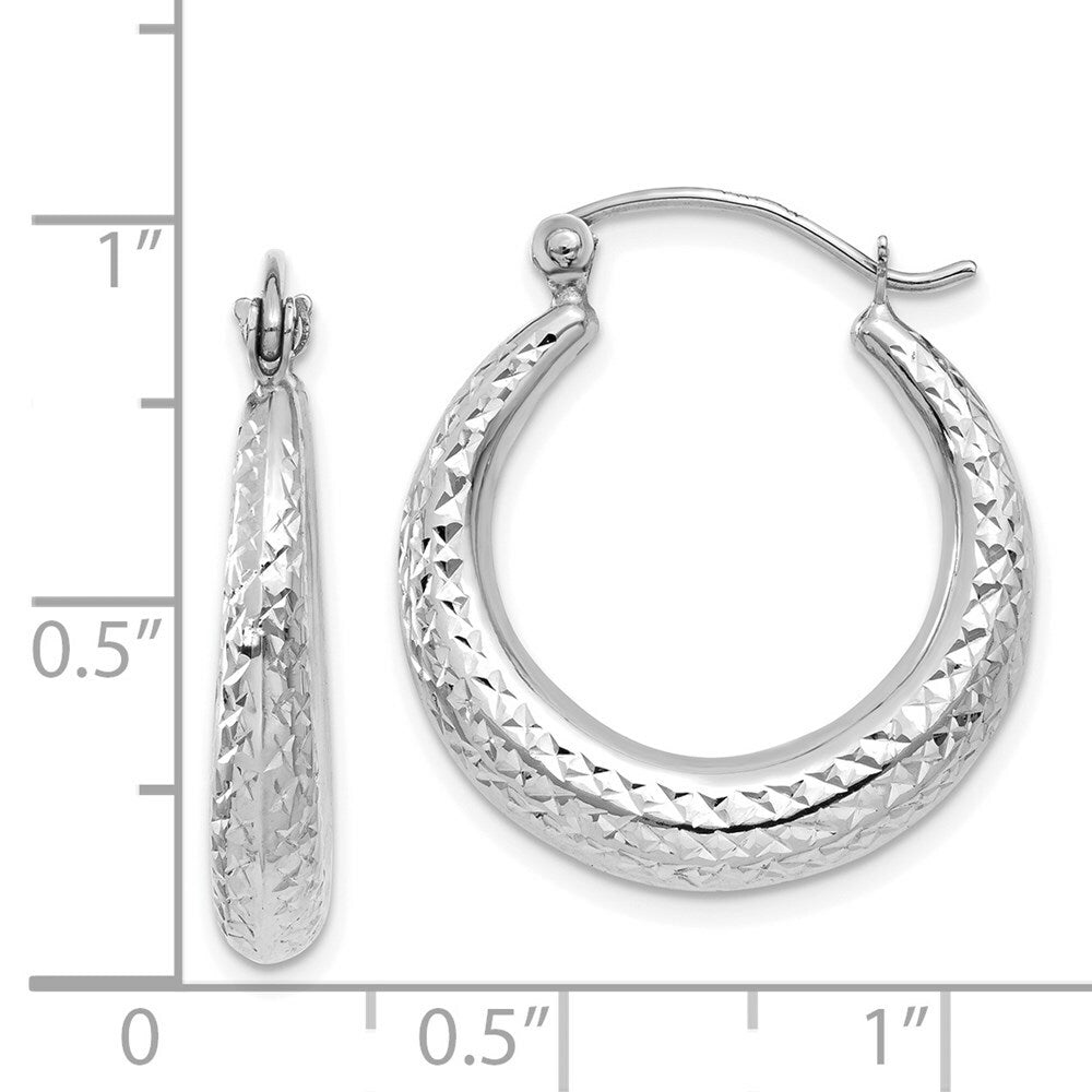 14K White Gold Diamond Cut Hollow Hoop Earrings 21mm width