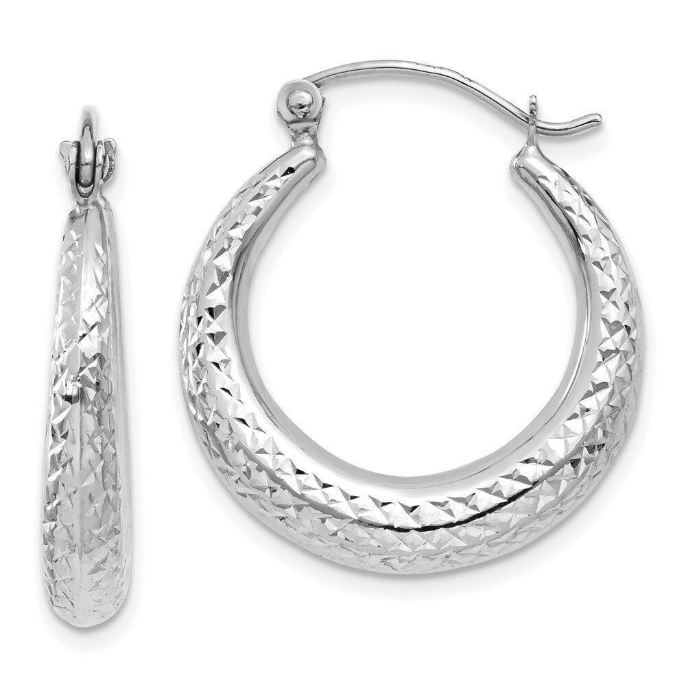 14K White Gold Diamond Cut Hollow Hoop Earrings 21mm width