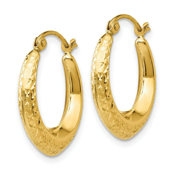 14K Yellow Gold Textured Hollow Hoop Earrings  18mm width