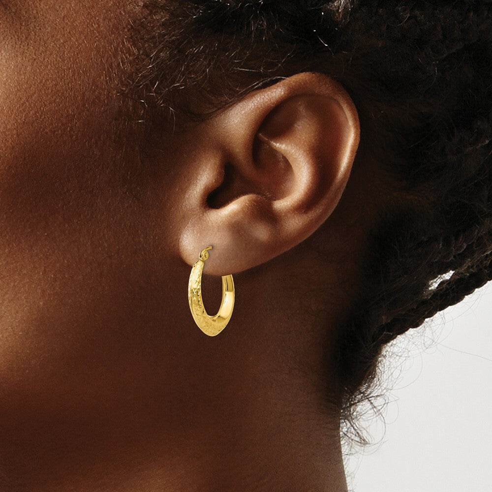 14K Yellow Gold Textured Hollow Hoop Earrings  18mm width