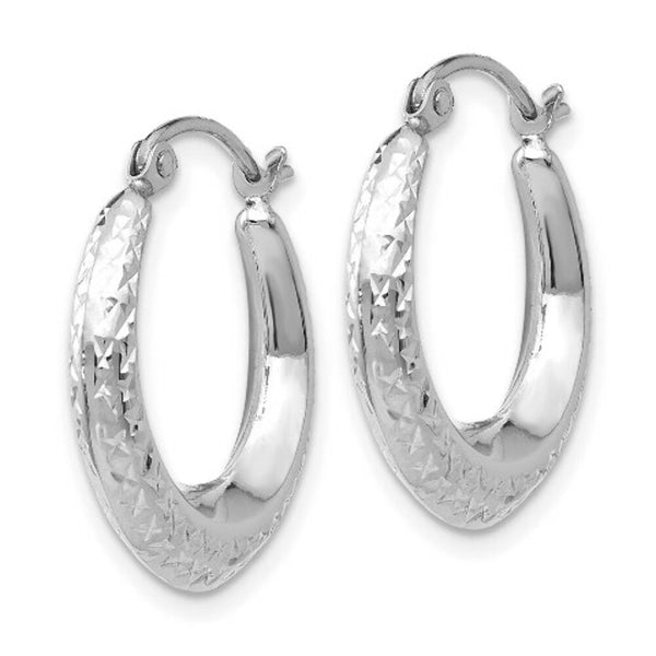 14K White Gold Textured Hollow Hoop Earrings  18mm width