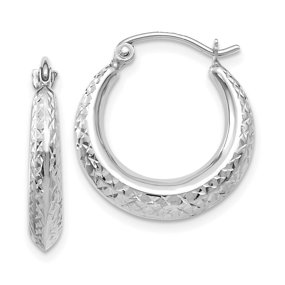 14K White Gold Textured Hollow Hoop Earrings  18mm width