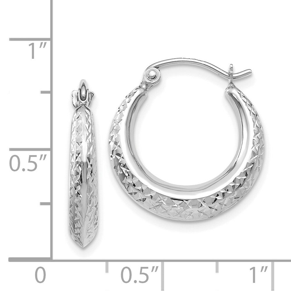 14K White Gold Textured Hollow Hoop Earrings  18mm width
