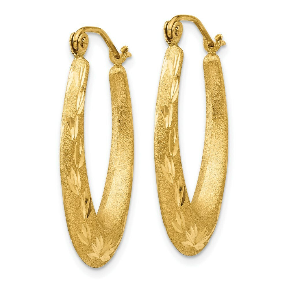 14K Yellow Gold Satin Diamond Cut Hollow Hoop Earrings  16mm width