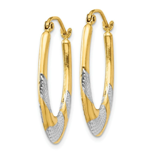 14K Yellow Gold & Rhodium Hollow Oval Hoop Earrings  17mm width