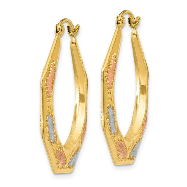 14K Yellow Gold & White and Rose Rhodium Hollow Hoop Earrings  26mm width
