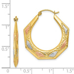 Load image into Gallery viewer, 14K Yellow Gold &amp; White and Rose Rhodium Hollow Hoop Earrings  26mm width
