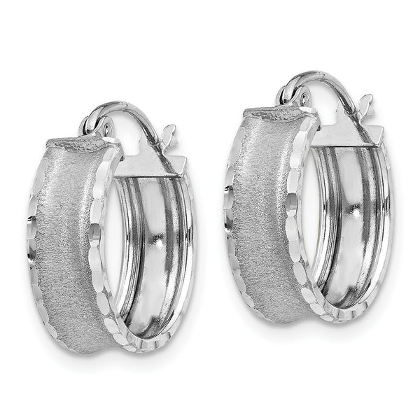 14K White Gold Diamond Cut Satin Hoop Earrings 15mm width