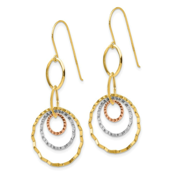 14K Tri-Color Gold wavy Circle Dangle Earrings