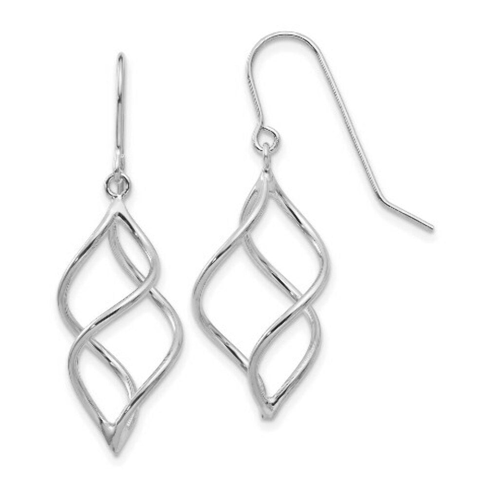 14K White Gold Polished Short Twisted Dangle Earrings
