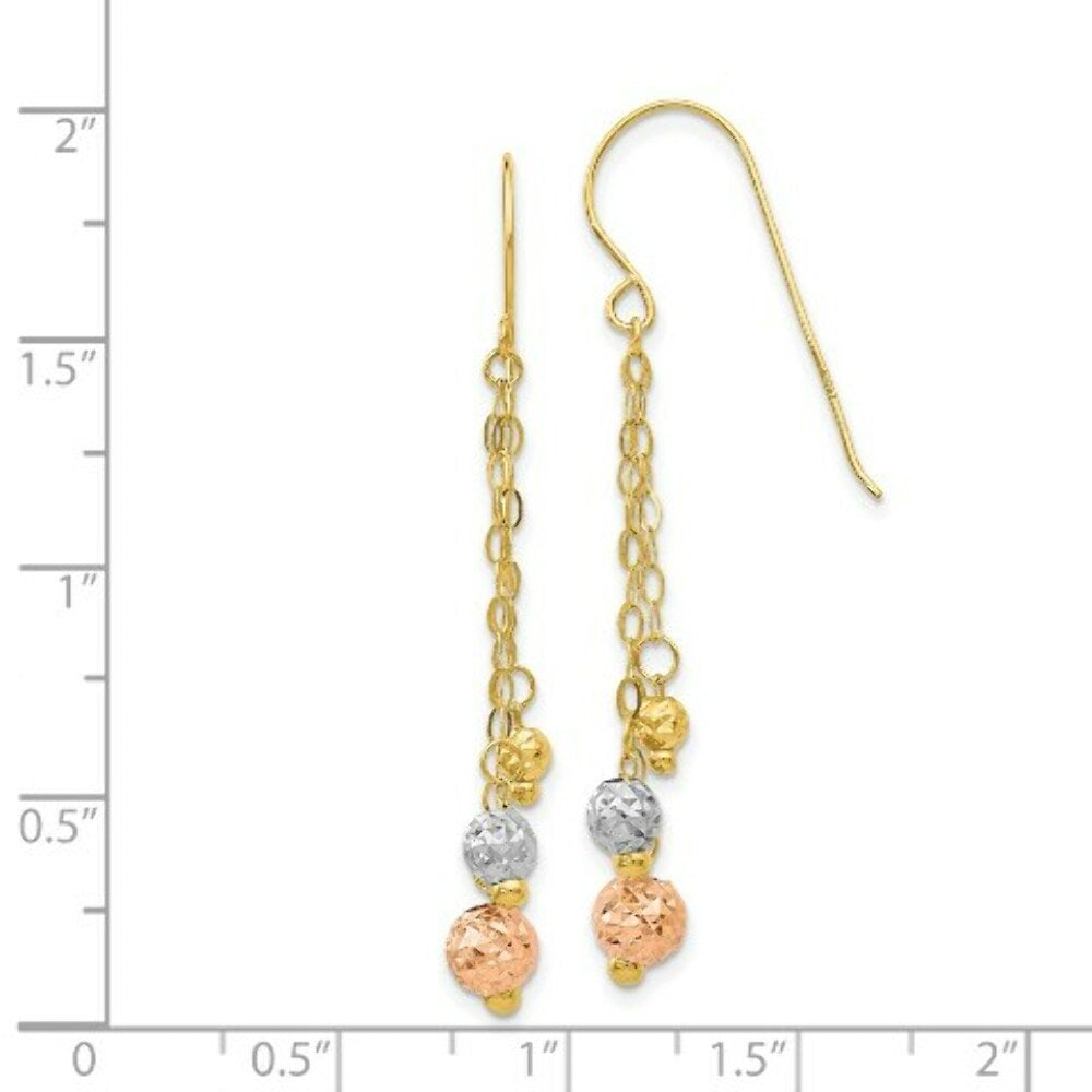 14K Tri-Color Gold Strands with Diamond Cut Bead Earrings