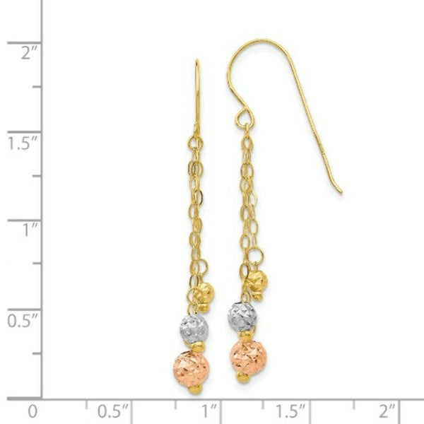 14K Tri-Color Gold Strands with Diamond Cut Bead Earrings