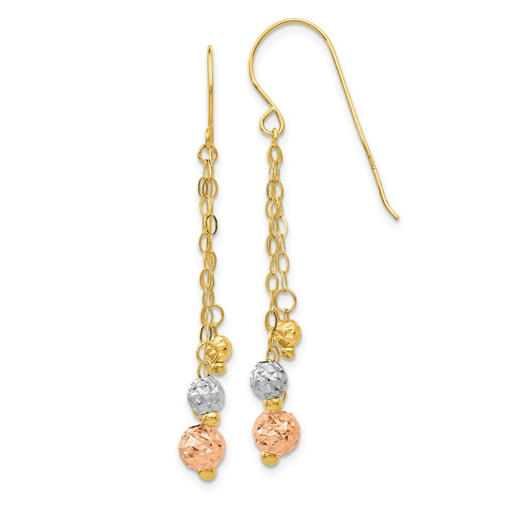 14K Tri-Color Gold Strands with Diamond Cut Bead Earrings