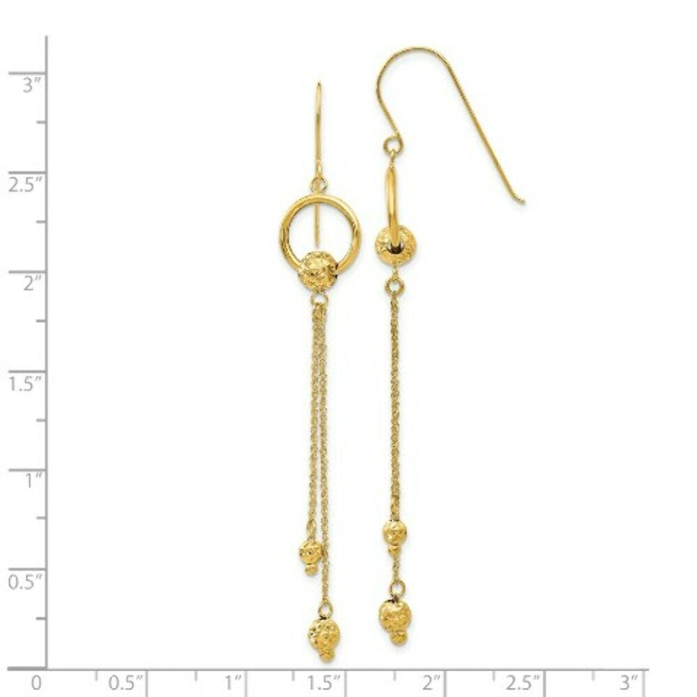 14K Yellow Gold Diamond Cut Dangle Shepherd Hook Earrings