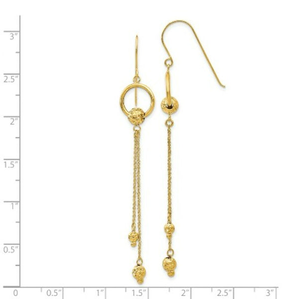 14K Yellow Gold Diamond Cut Dangle Shepherd Hook Earrings