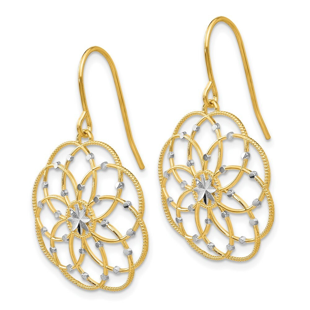 14K Yellow Gold & Rhodium Diamond-cut Fancy Shepherd Hook Earrings